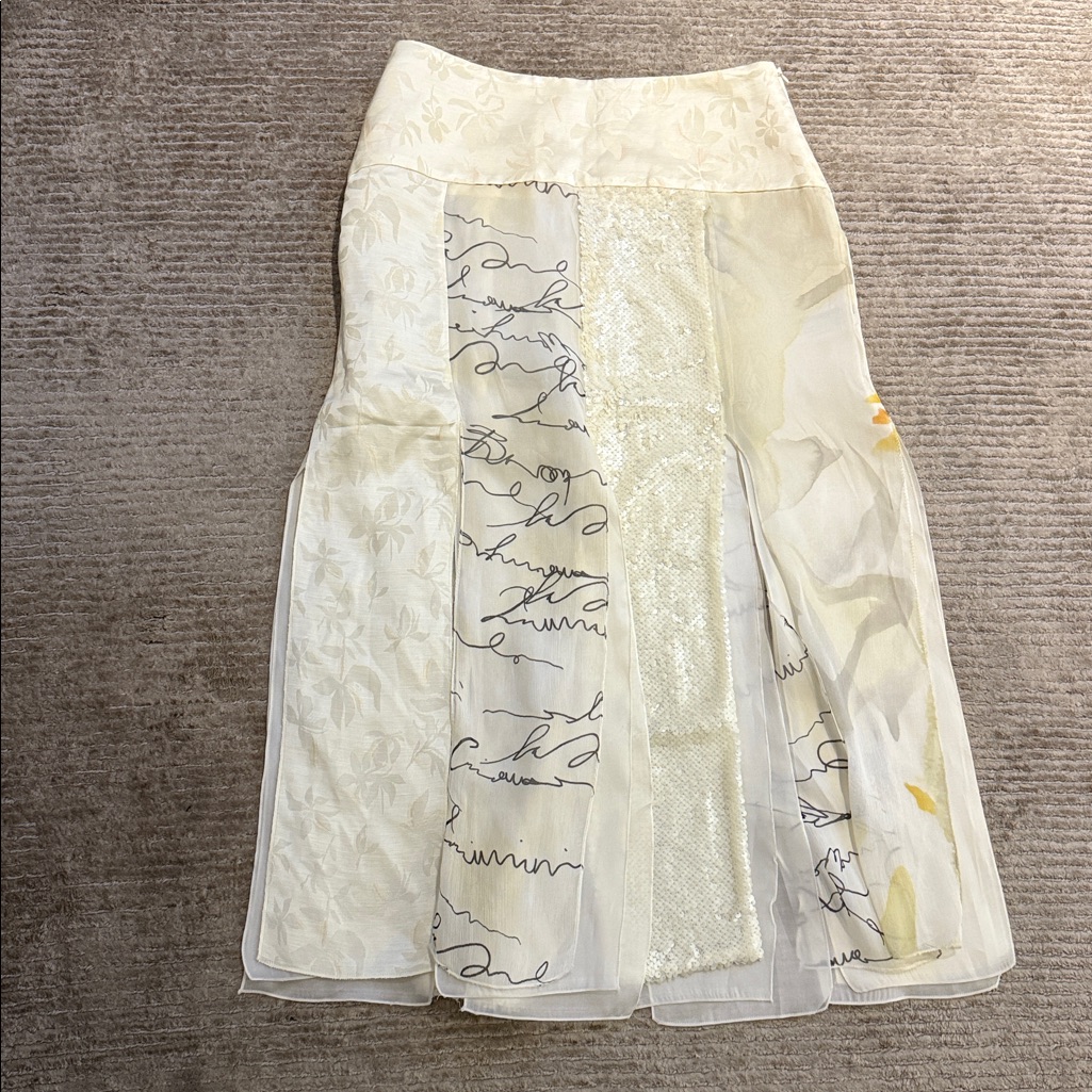 Chic Zara White And Cream Patchwork Midi Skirt